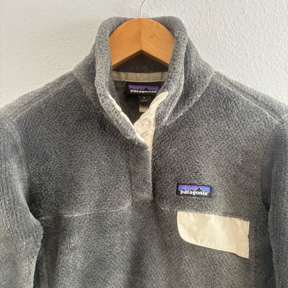 Patagonia Women’s Re-Tool Snap-T Fleece Pullover Gray & Cream Sz M - Picture 4 of 13